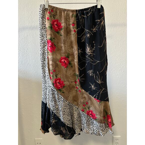 Vintage Y2K Hillard & Hanson Silk Midi Skirt Asymmetrical Floral Size M Petites - Picture 3 of 3